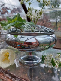 Oude Brocante Engelse Pique Fleur Flowerbowl Bloemensteker Kristal