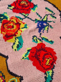 Oude Vintage Moldavische Rozenkelim Oostblok Vloerkleed