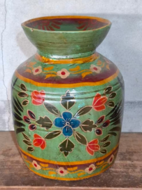 Oude Vintage Houten Indiase Waterkruik Handbeschilderd