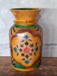 Oude Vintage Houten Indiase Waterkruik Handbeschilderd