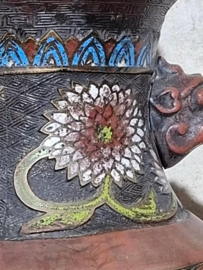 Oude Antieke Chinese Cloisonne Campleve Bronzen Vaas Emaille