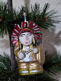 Oude Antiek Kerstbal 9985 Poppetje Indiaan Chief