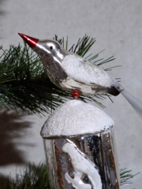 Oude Antiek Kerstbal Lauscha Vogelkooi met Vogel Glasgruis