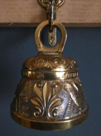 Oude Antieke Bronzen Bel met Muurbeugel Vis