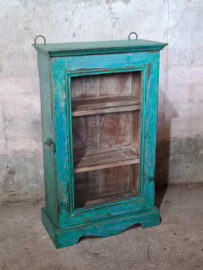Oude Vintage Wandkastje Hangkastje Vitrine Kastje Ibiza Turquoise