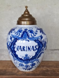 Oude Antiek Vintage Delfts Blauw Tabakspot Koperen Deksel Varinas
