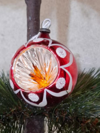 Oude Antiek Vintage Kerstbal 8964B Deukbal Rood