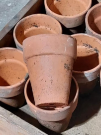 Oude Brocante Houten Kistje met 12 Antieke Terracotta Potjes
