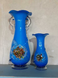 Oude Vintage Glazen Italiaanse Murano Vaasjes Blauw