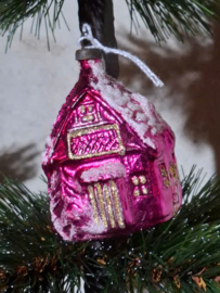 Oude Antiek Vintage Kerstbal 10332 Huisje Roze
