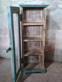 Oude Vintage Wandkastje Hangkastje Vitrine Kastje Ibiza Aqua