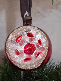 Oude Antiek Vintage Kerstbal 10079 Deukbal Rood