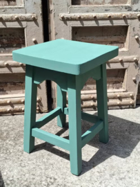 Oude Brocante Houten Krukje Tafeltje Restyle Mat Groen