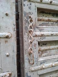 Oude Antieke Indiase Set Dubbele Deuren Poort Taupe
