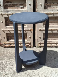 Oude Brocante Houten Krukje Tafeltje Restyle Mat Zwart