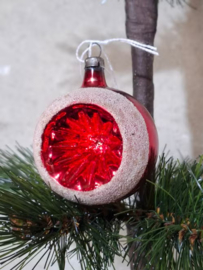 Oude Antiek Vintage Kerstbal 8939 Deukbal Rood