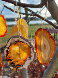 Agaatschijf Agaat Naturel Honing - Edelstenen Koperen Draad Raamdecoratie
