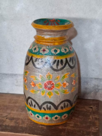 Oude Vintage Houten Indiase Waterkruik Handbeschilderd