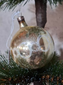 Oude Antiek Vintage Kerstbal 8434 Gedecoreerd Goud
