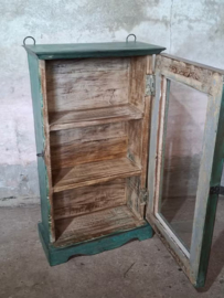 Oude Vintage Wandkastje Hangkastje Vitrine Kastje Ibiza Turquoise