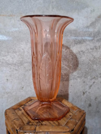 Oud Antiek Roze Glas Persglas Art Deco Vaas