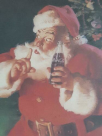 Oude Vintage Reprint Coca Cola KerstmanPrent in Lijst