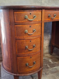 Antiek Victoriaans Ingelegd Mahonie Houten Bureau Niervormig