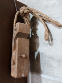 Oude Antieke Houten Katrol Hijsblok Scheepsantiek