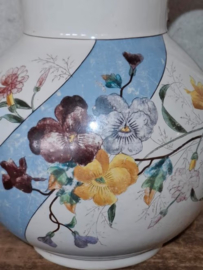 Oude Antieke Franse Emaille Waterkan Kan Bloemen Viooltjes