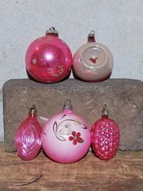 Oude Antiek Vintage Kerstballen 9332 Set Roze