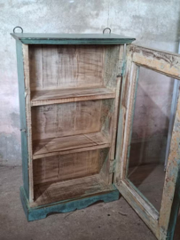 Oude Vintage Wandkastje Hangkastje Vitrine Kastje Ibiza Aqua