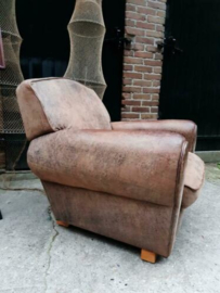Oude Antieke Leren Clubfauteuil Fauteuil Moustache