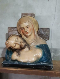 Oude Brocante Antiek  Maria Jezus Buste- Gipsen Beeld