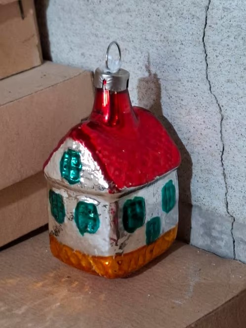 Oude Antiek Vintage Kerstbal 8968 Huisje