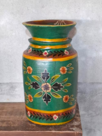 Oude Vintage Houten Indiase Waterkruik Handbeschilderd