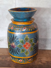 Oude Vintage Houten Indiase Waterkruik Handbeschilderd