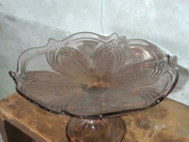 Oude Vintage Glazen Persglas Schaal op Voet Bonbonschaal Aubergine