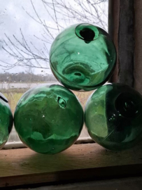 Oude Antiek Glazen Drijver Fishing Float Petrol Groen