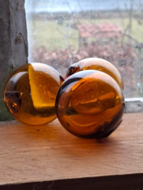 Oude Antiek Vintage Glazen Drijver Visnet Amber Bruin