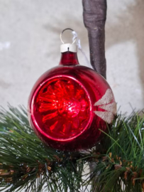 Oude Antiek Vintage Kerstbal 8935 Deukbal Rood