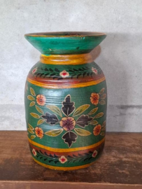 Oude Vintage Houten Indiase Waterkruik Handbeschilderd