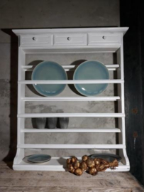 Oud Brocante Houten Bordenrek Keukenrek Rek Console Wit