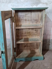 Oude Vintage Wandkastje Hangkastje Vitrine Kastje Ibiza Aqua