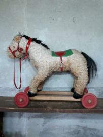 Oud Brocante Vintage Speelgoed Paard Trekpaard op Wielen