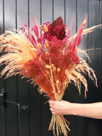Gemengd Droogboeket Droogbloemen Peache Framboos