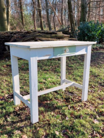 Oude Brocante Houten Tafel Bureau Sleets Wit Groen