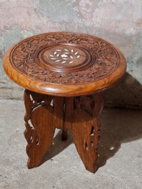 Oude Vintage Bijzettafel Piedestal Handgesneden Parelmoer Azie