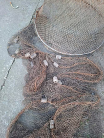 Oud Vintage Katoenen Fuik met Houten Hoepels met Drijvers