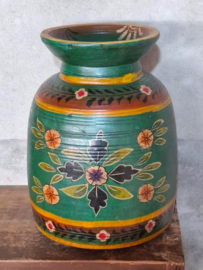 Oude Vintage Houten Indiase Waterkruik Handbeschilderd
