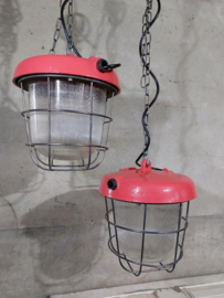 Oude Vintage Industriele Hanglamp Bunkerlamp Kooilamp Koraal Roze